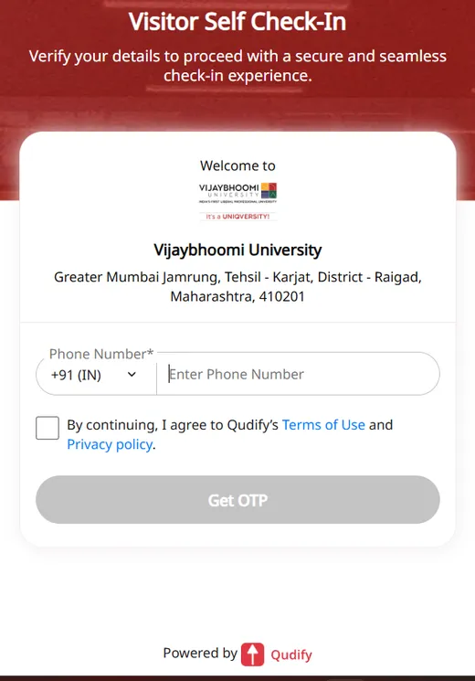Campus Visitor Access: current check in form