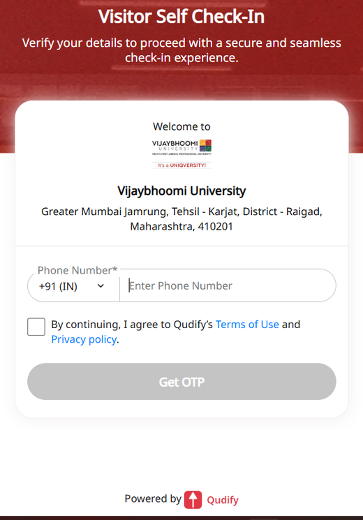 Existing system screen 1 of 6: phone number entry with a terms of use checkbox. Captured as research evidence, not a proposed design.