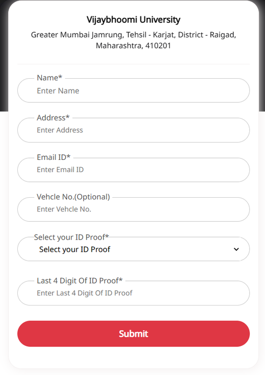 Existing system screen 4 of 6: personal details form requiring name, address, email, ID proof type and the last four digits of an ID document. Captured as research evidence, not a proposed design.