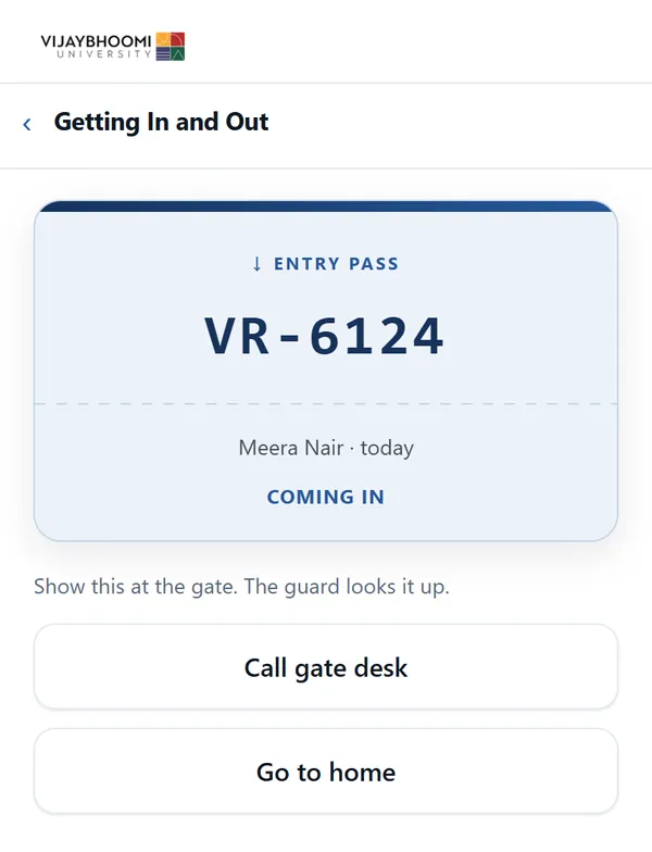 An approved entry pass with its code.